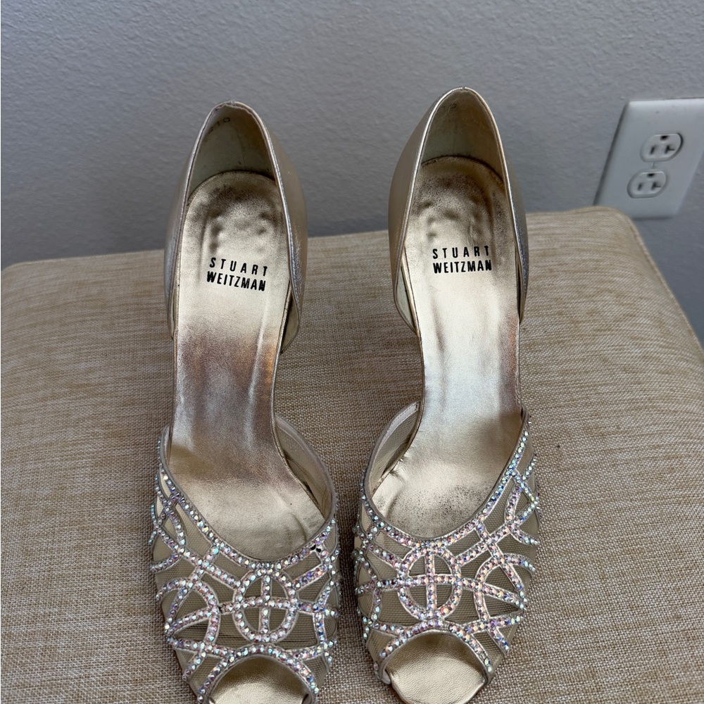 Stuart Weitzman Gold Crystal Embellished Heels
